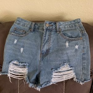 blue high waisted shorts